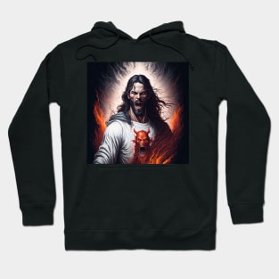 Jesus Christ and the Angry Devil in an iconic infernal moment Hoodie